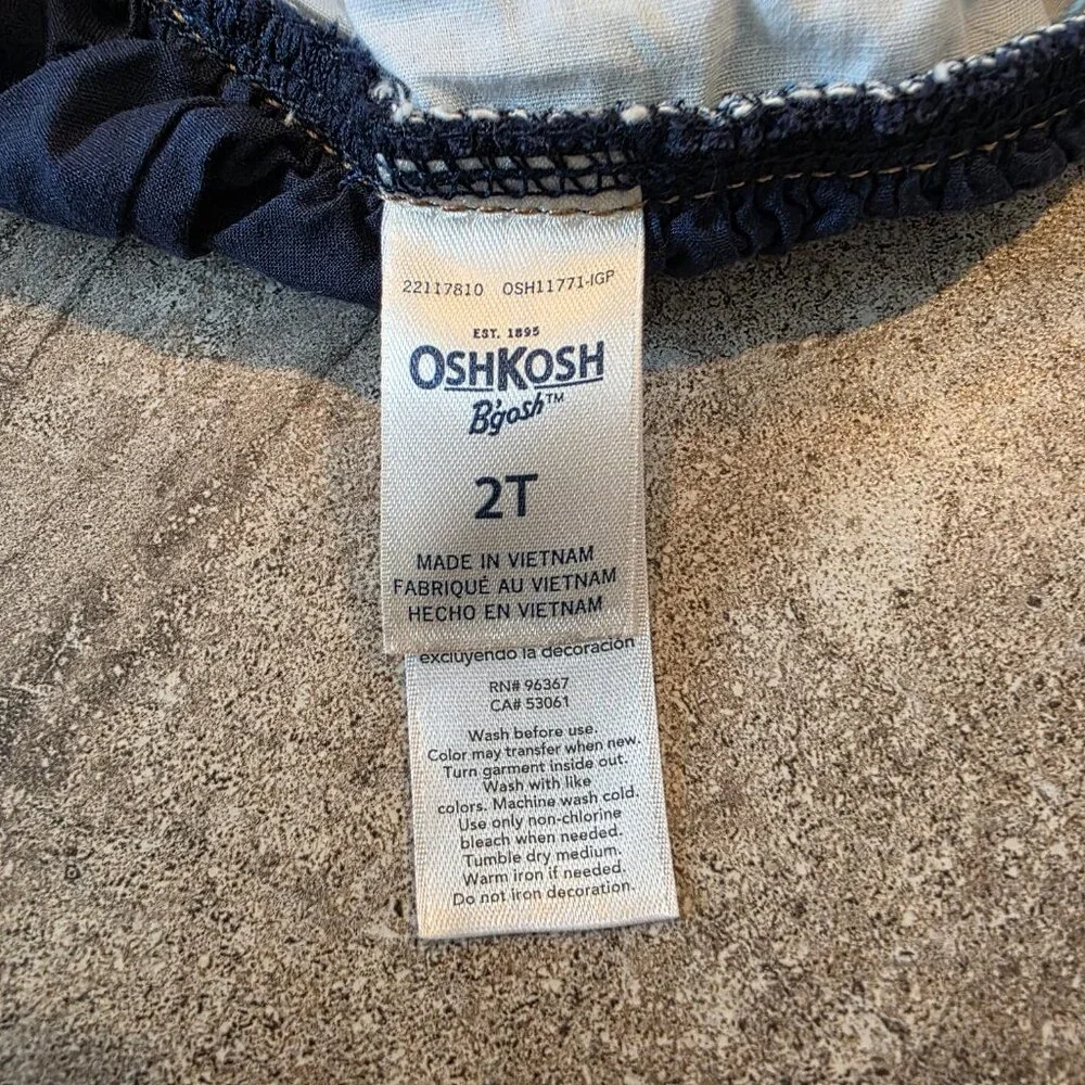 OshKosh Bgosh Girl 2T Eyelet Overall Jumper Dress Skirtall Denim Blue Jean